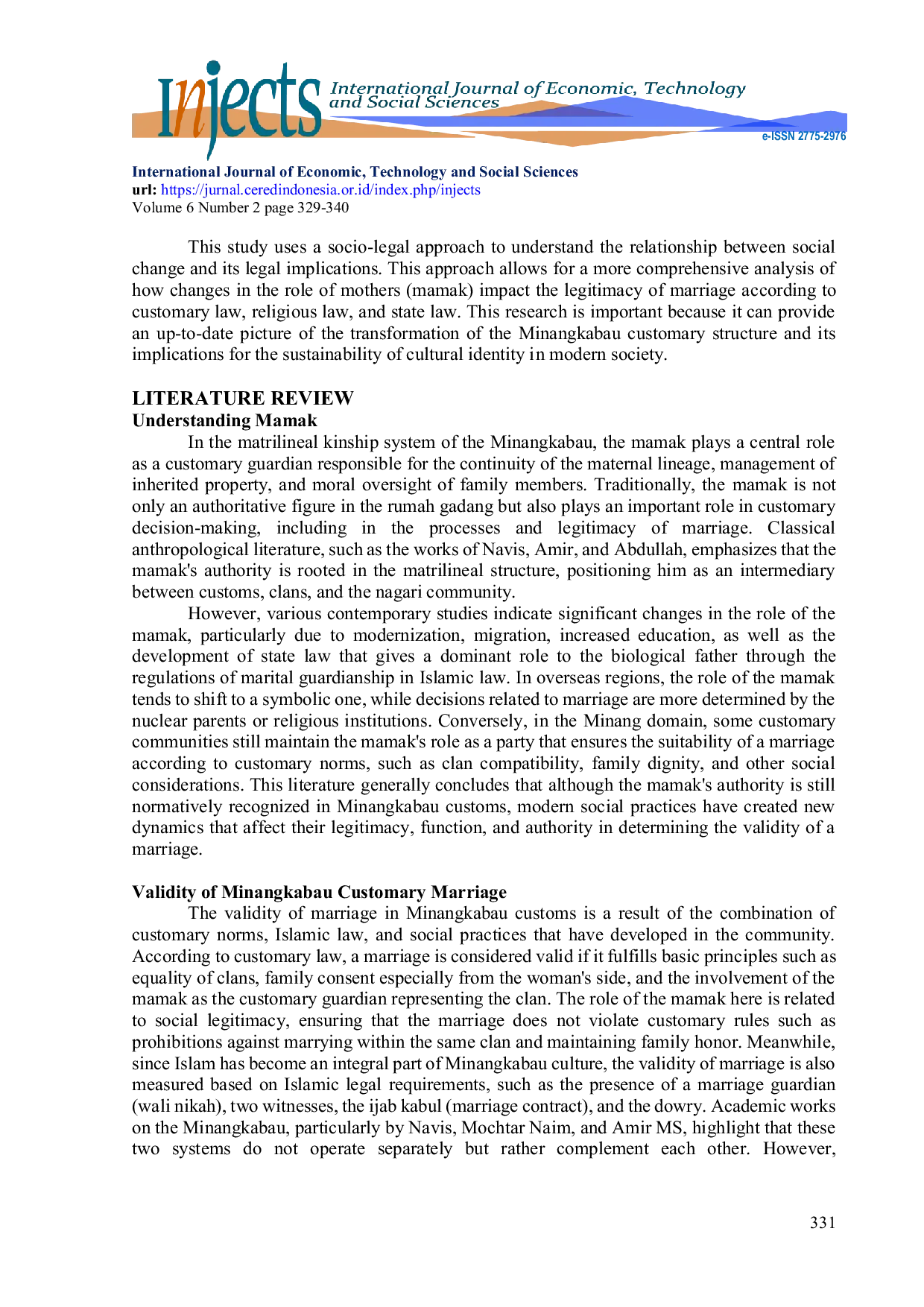 JURIS Implications of Changes in the Role of Mamak on the Legitimacy of Minangkabau Customary Marriages A Socio Legal Study in Rantau and Ranah