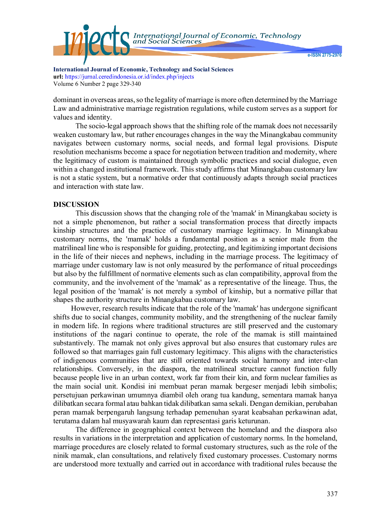 JURIS Implications of Changes in the Role of Mamak on the Legitimacy of Minangkabau Customary Marriages A Socio Legal Study in Rantau and Ranah