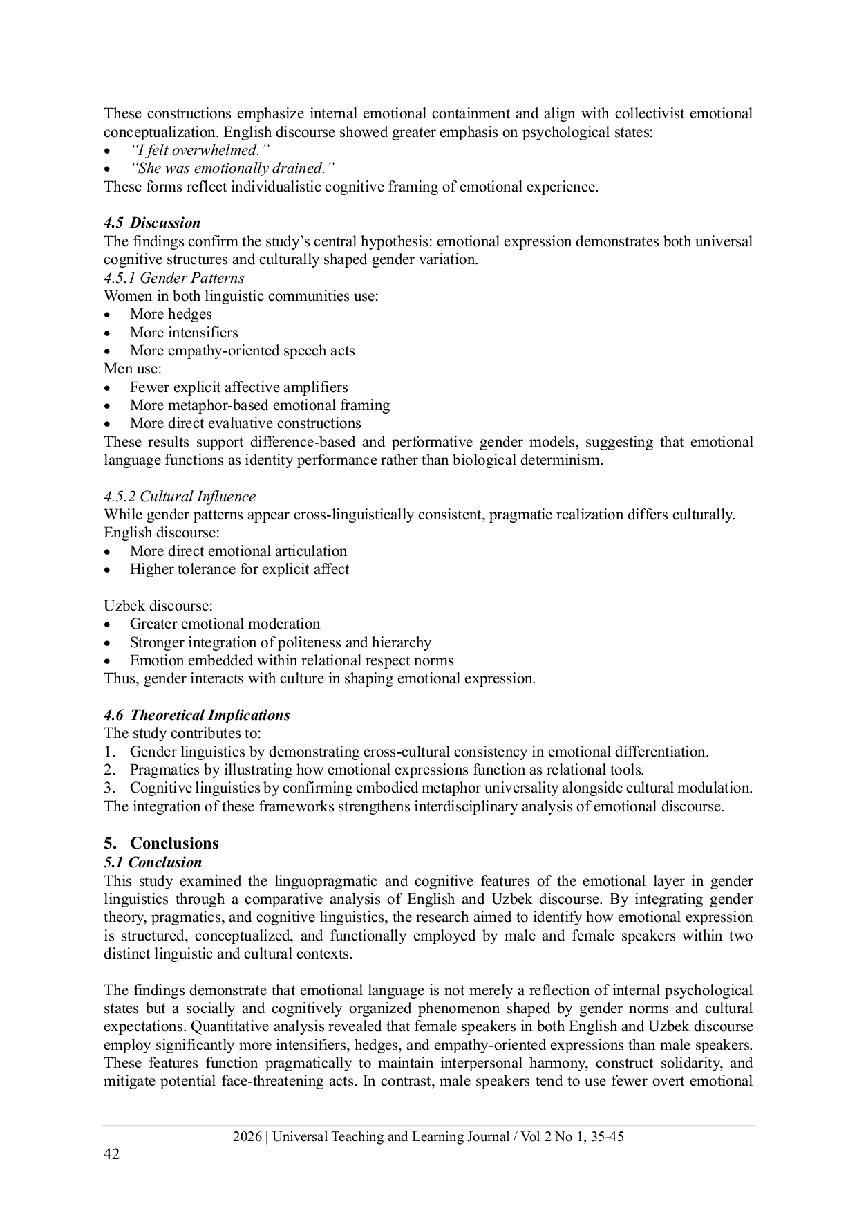 JURIS Linguopragmatic and Cognitive Features of the Emotional Layer in Gender Linguistics on the Example of the English and Uzbek Languages