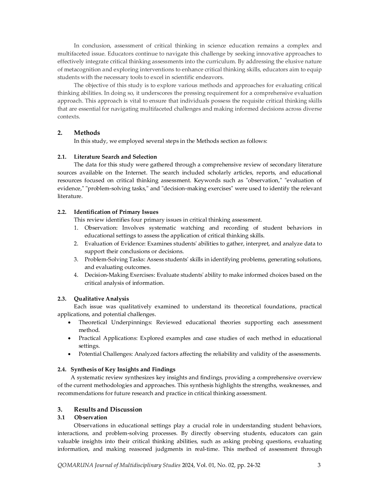 JURIS Exploring Methods for Assessing Critical Thinking Insights from Qualitative Study