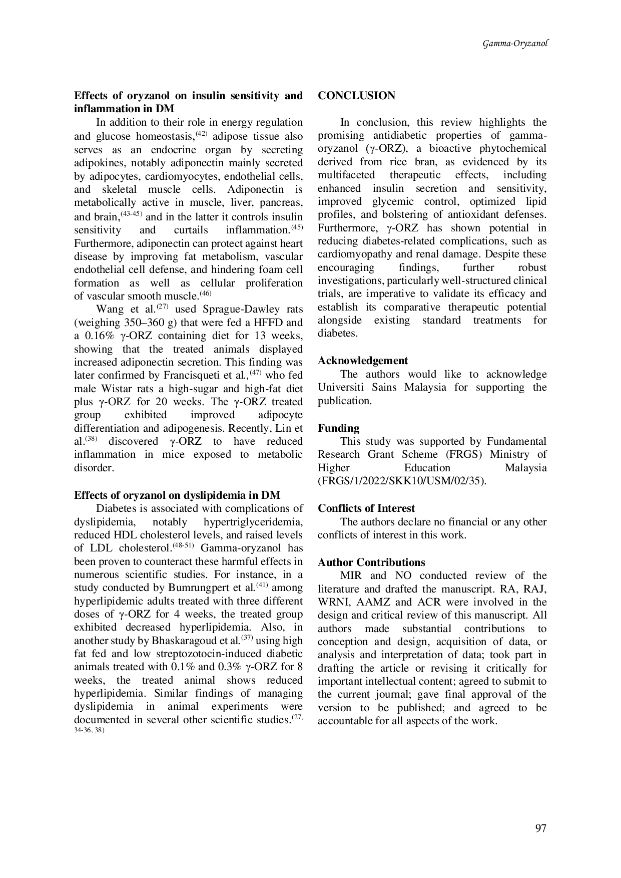 JURIS Gamma oryzanol a novel promising supplement for diabetes mellitus