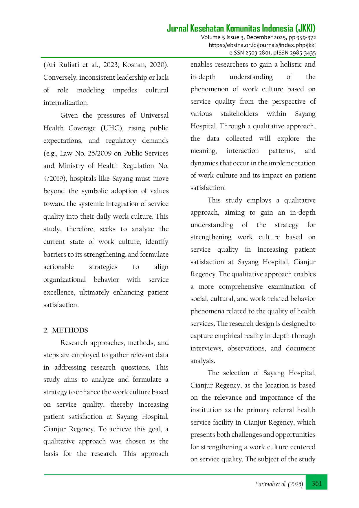 JURIS Strengthening Service Quality Based Work Culture To Improve Patient Satisfaction
