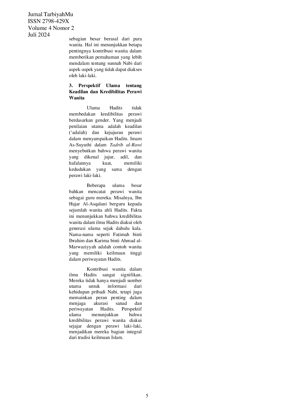 JURIS Peranan Perempuan Dalam Periwayatan Hadits