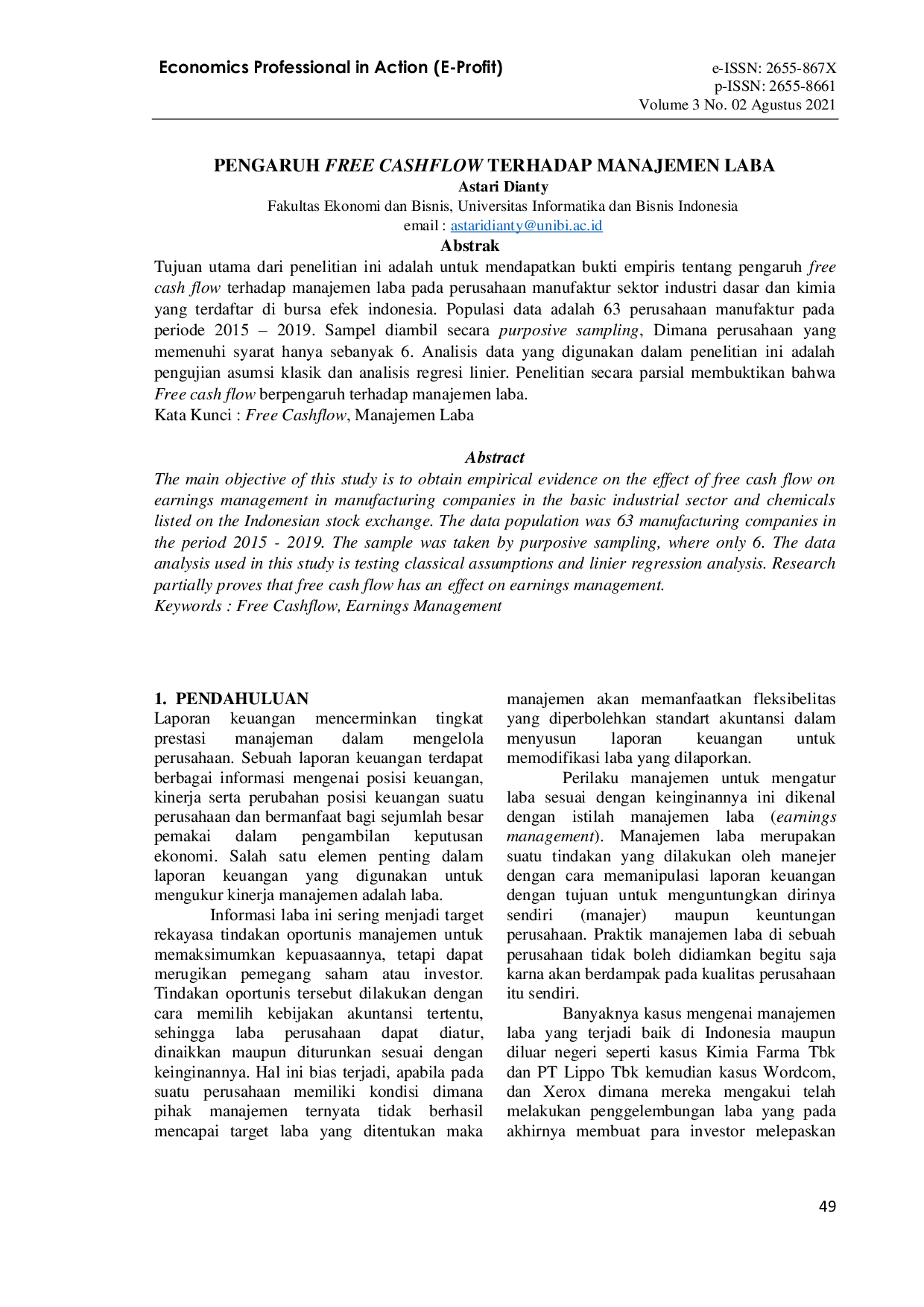 JURIS Pengaruh Free Cashflow Terhadap Manajemen Laba