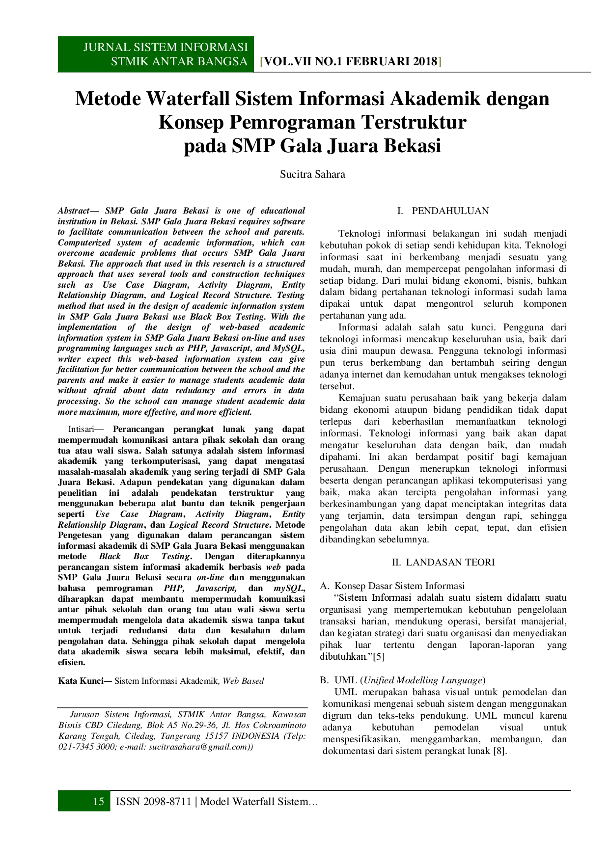 juris Metode Waterfall Sistem Informasi Akademik dengan Konsep Pemrograman Terstruktur pada SMP Gala Juara Bekasi