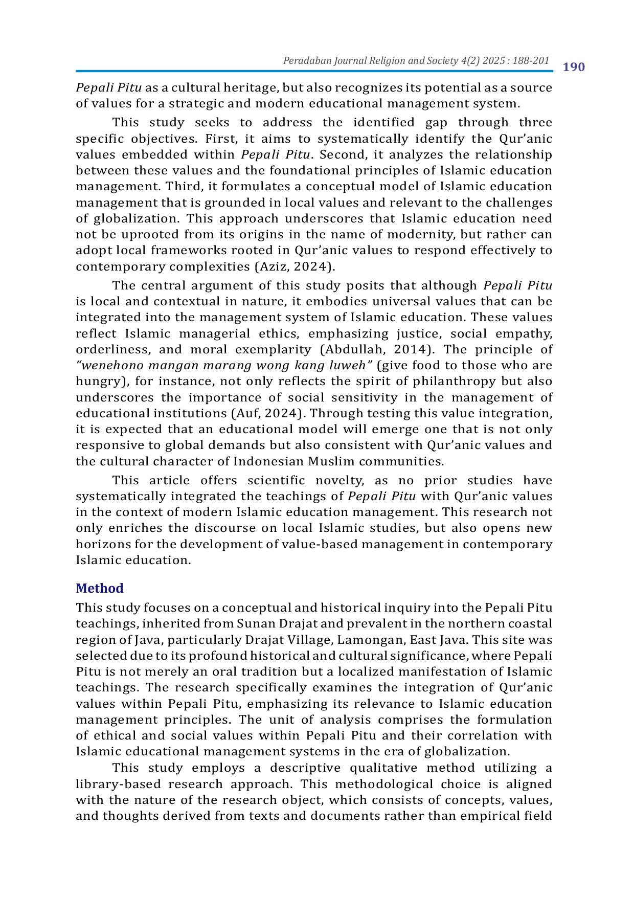 JURIS Integrating Qur anic Values and Pepali Pitu in Islamic Education Management