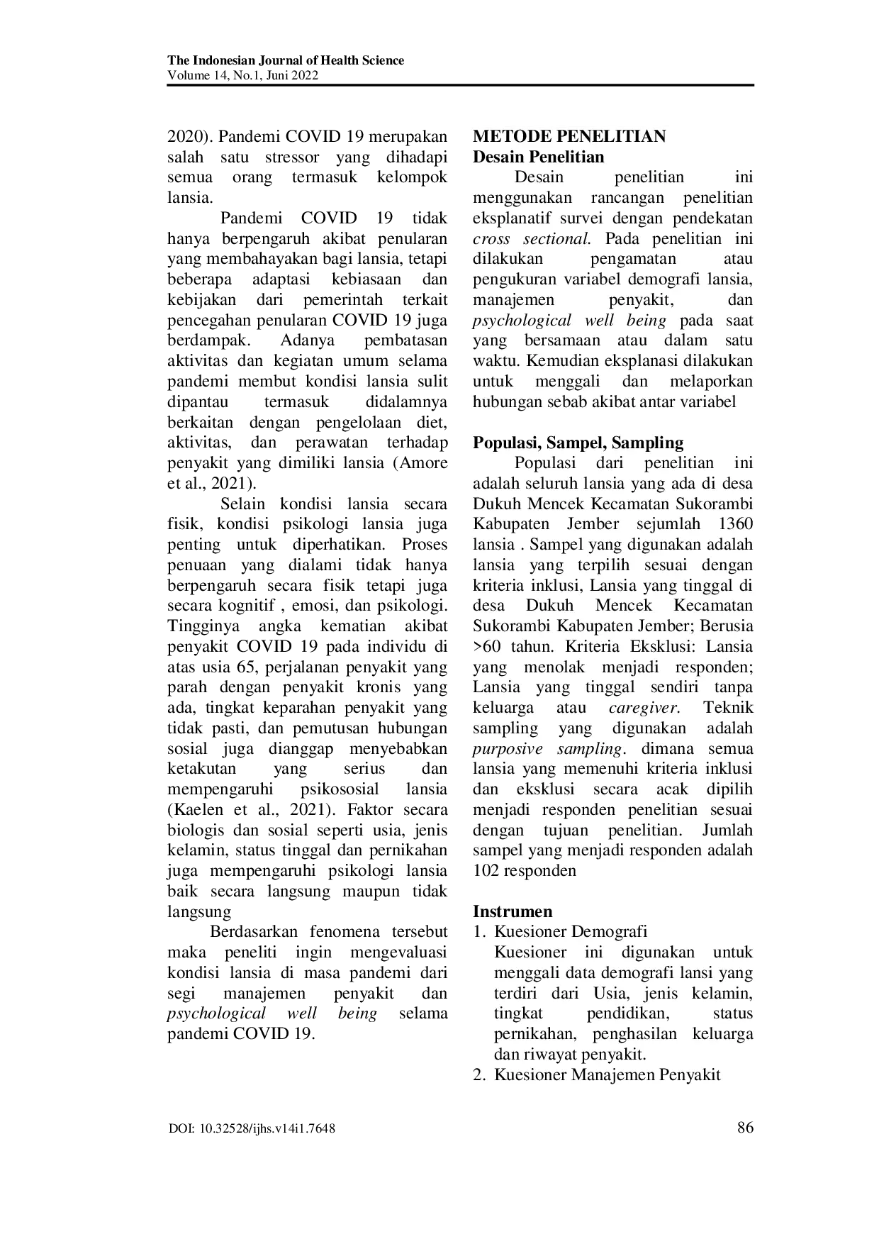 JURIS Evaluasi Manajemen Penyakit dan Psychological Well Being Lansia di Masa Pandemi Covid 19