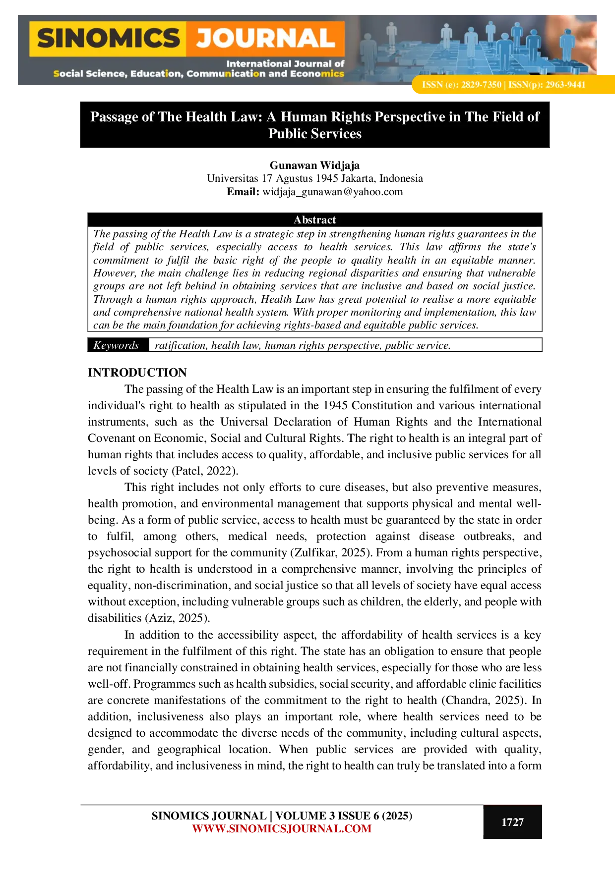 JURIS Passage of The Health Law A Human Rights Perspective in The Field of Public Services
