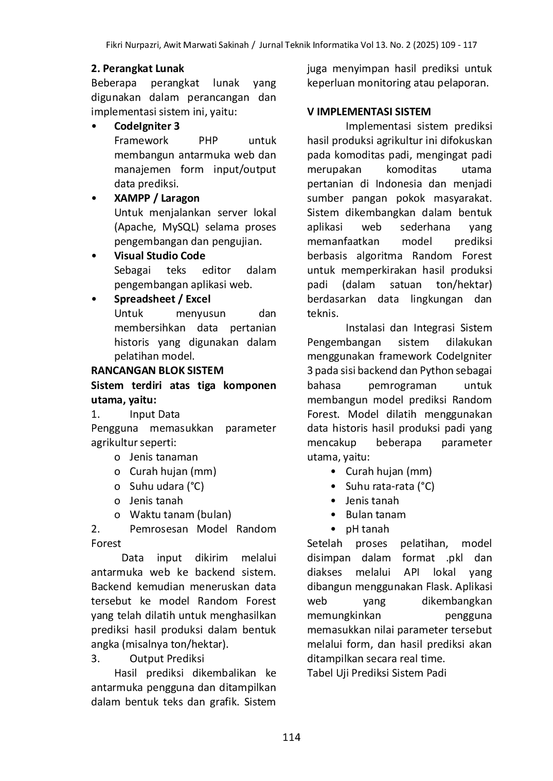 JURIS Sistem Prediksi Hasil Produksi Agrikultur Menggunakan Algoritma Random Forest