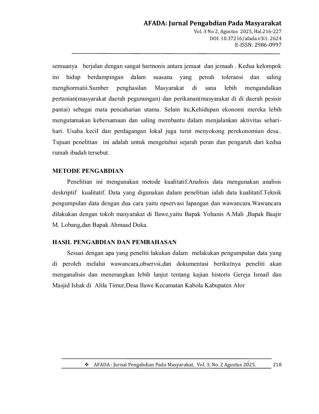 JURIS Kajian Historis Tentang Sejarah Gereja Ismail Dan Masjid Isak Di Desa Alila Timur Kecamatan Kabola Kabupaten Alor