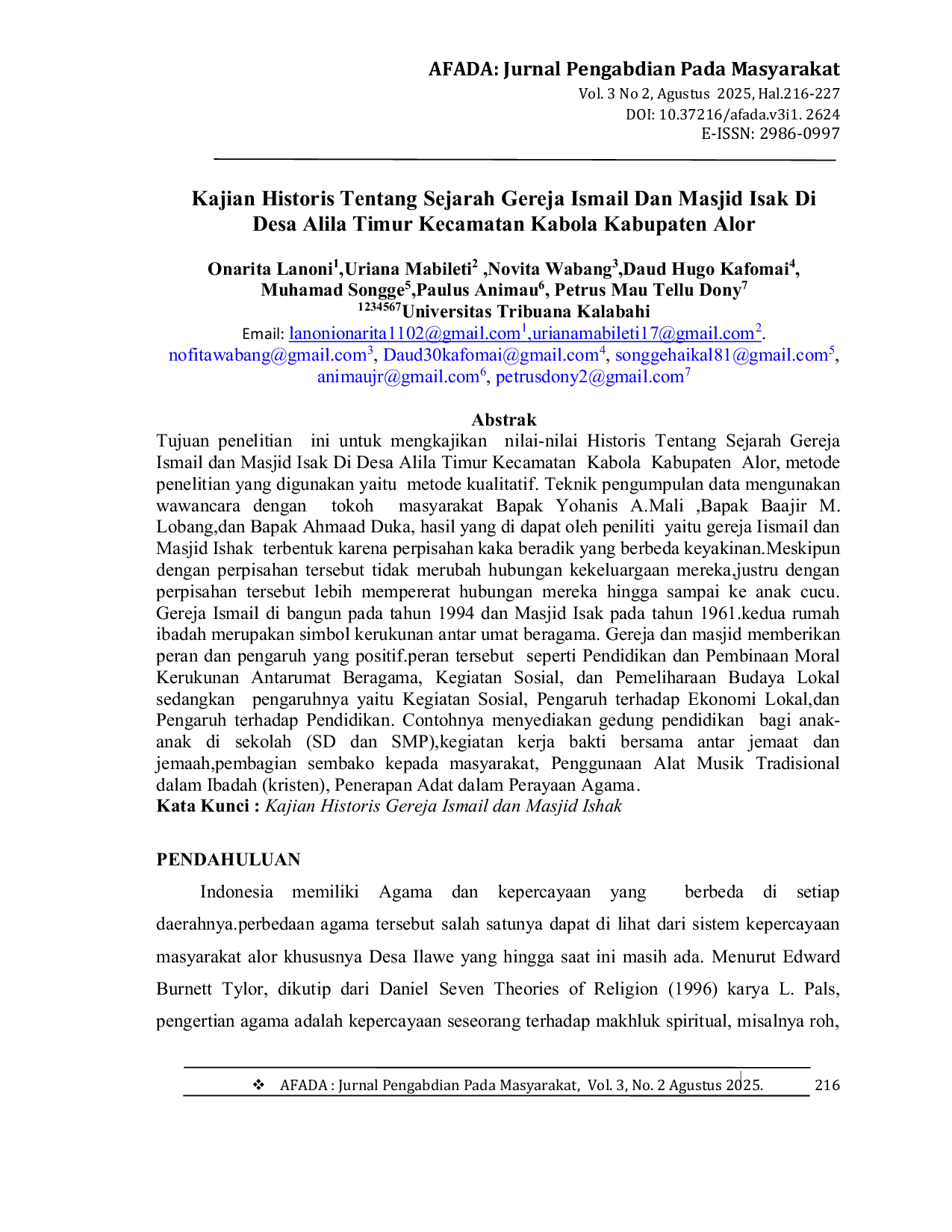 JURIS Kajian Historis Tentang Sejarah Gereja Ismail Dan Masjid Isak Di Desa Alila Timur Kecamatan Kabola Kabupaten Alor
