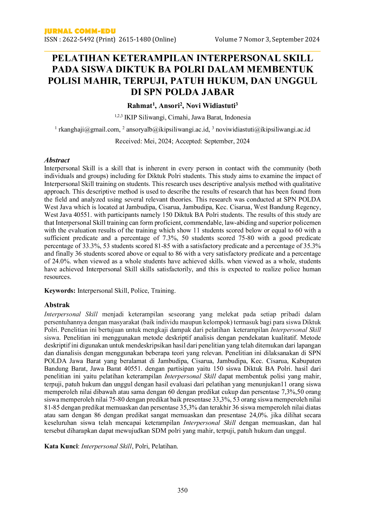 JURIS Pelatihan Keterampilan Interpersonal Skill Pada Siswa Diktuk BA Polri Dalam Membentuk Polisi Mahir Terpuji Patuh Hukum Dan Unggul Di SPN Polda JABAR