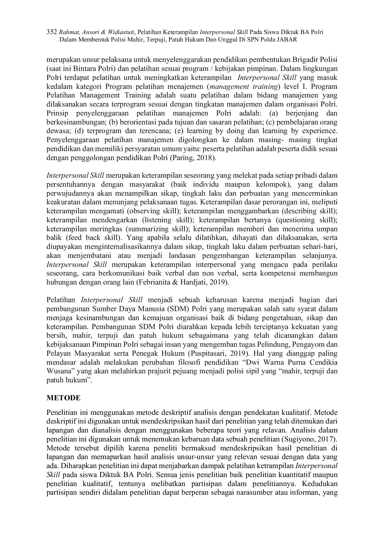 JURIS Pelatihan Keterampilan Interpersonal Skill Pada Siswa Diktuk BA Polri Dalam Membentuk Polisi Mahir Terpuji Patuh Hukum Dan Unggul Di SPN Polda JABAR