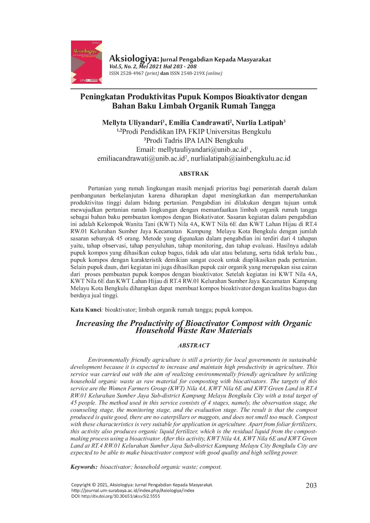 JURIS Peningkatan Produktivitas Pupuk Kompos Bioaktivator dengan Bahan Baku Limbah Organik Rumah Tangga