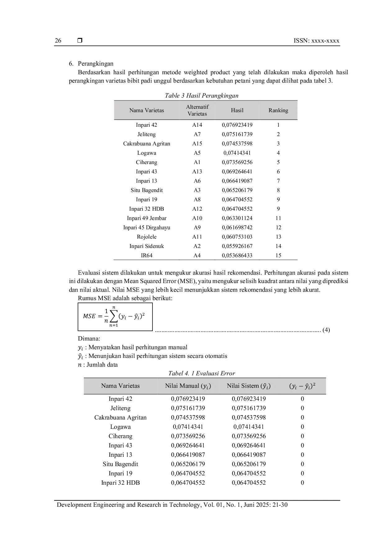 JURIS Recommendation System for Selecting Superior Rice Seed Varieties Using the Weighted Product Method in Kecamatan Ploso
