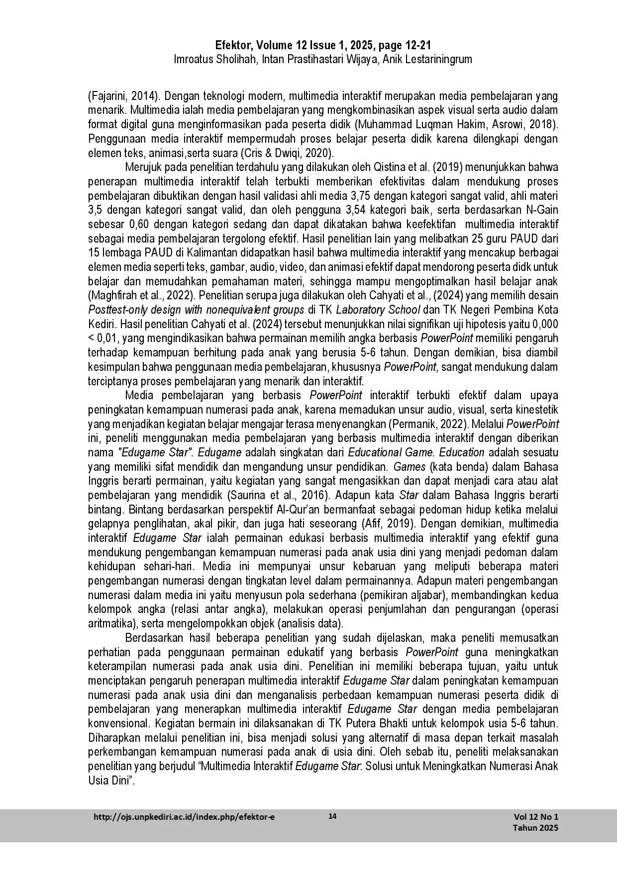 juris Multimedia Interaktif Edugame Star Solusi untuk Meningkatkan Numerasi Anak Usia Dini