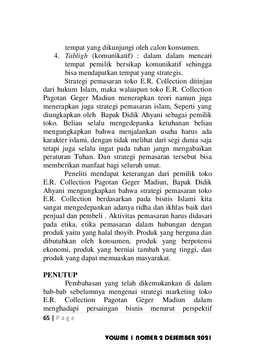 juris Strategi Marketing Toko E R Collection Pagotan Geger Madiun Dalam Menghadapi Persaingan Bisnis Menurut Perspektif Ekonomi Syariah