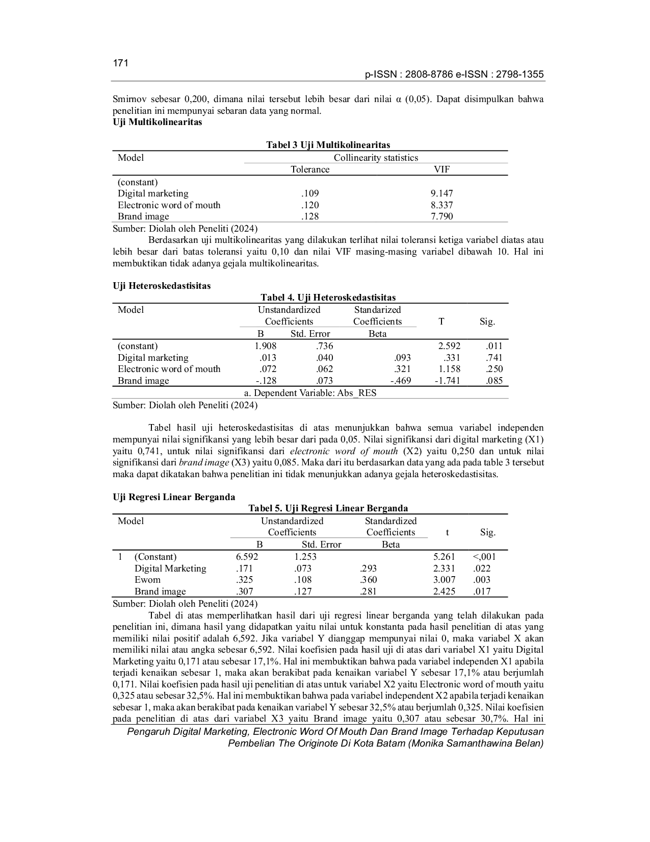 JURIS Pengaruh Digital Marketing Electronic Word Of Mouth Dan Brand Image Terhadap Keputusan Pembelian The Originote Di Kota Batam