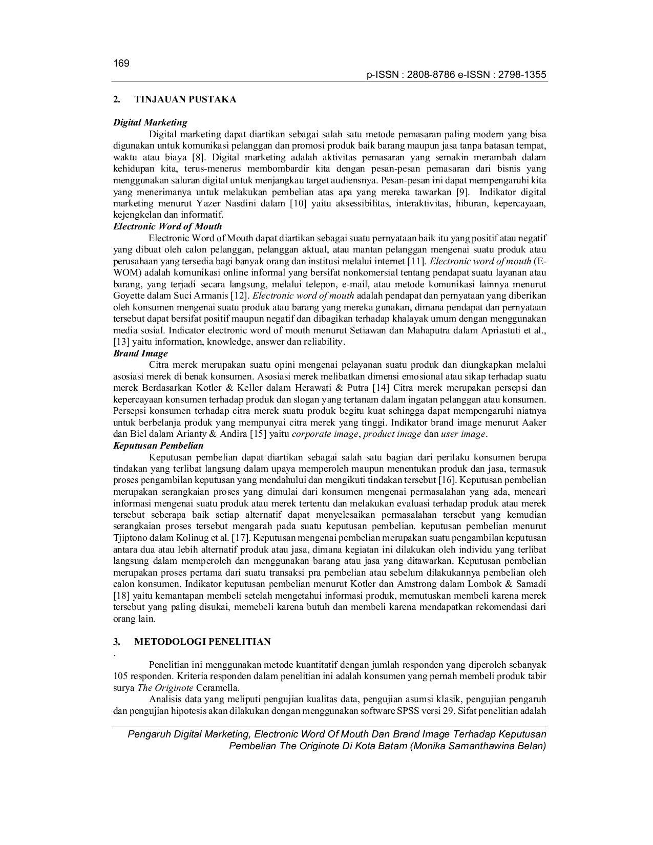 JURIS Pengaruh Digital Marketing Electronic Word Of Mouth Dan Brand Image Terhadap Keputusan Pembelian The Originote Di Kota Batam