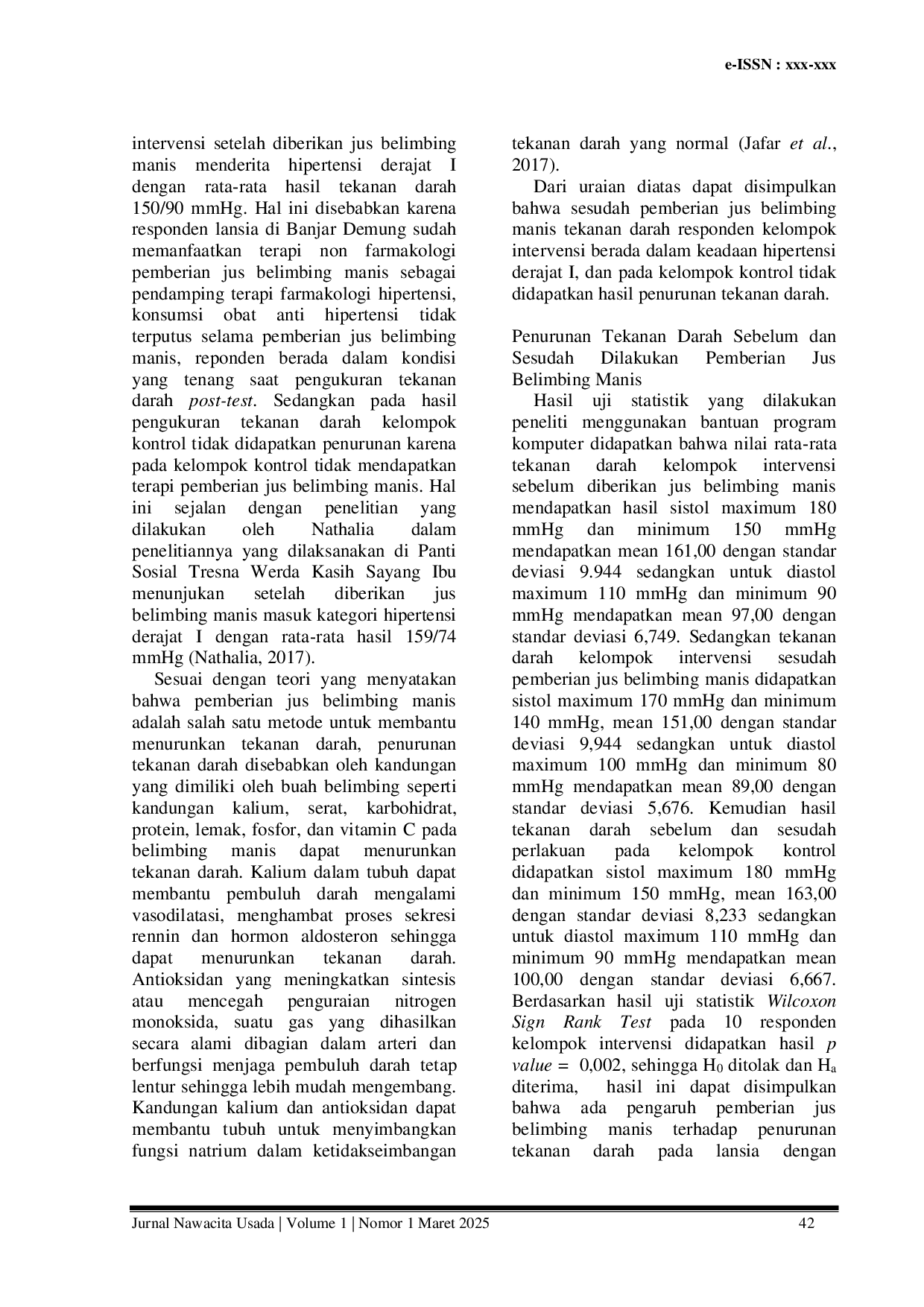 JURIS Pengaruh Pemberian Jus Belimbing Manis Averrhoa Carambola L Terhadap Penurunan Tekanan Darah Pada Lansia Dengan Hipertensi Di Banjar Demung Kecamatan Kediri Tahun 2024