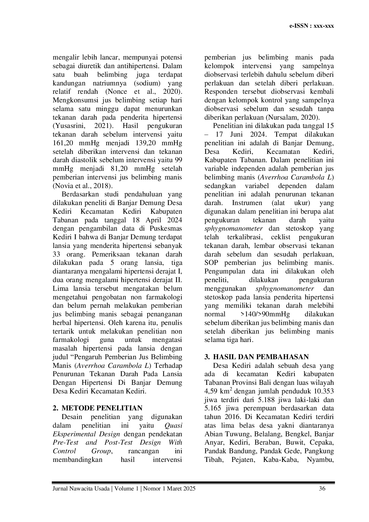 JURIS Pengaruh Pemberian Jus Belimbing Manis Averrhoa Carambola L Terhadap Penurunan Tekanan Darah Pada Lansia Dengan Hipertensi Di Banjar Demung Kecamatan Kediri Tahun 2024