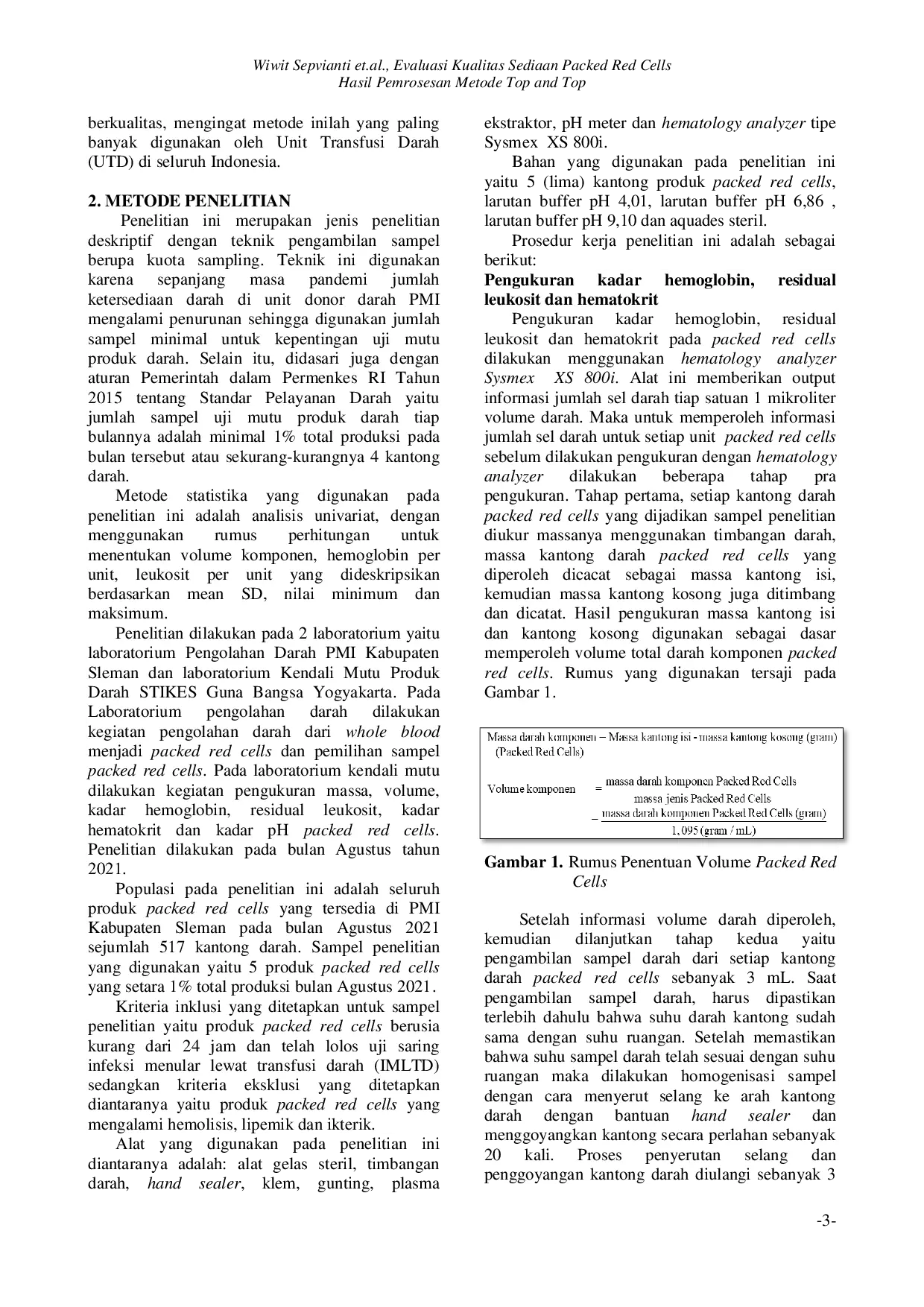 JURIS Evaluasi Kualitas Sediaan Packed Red Cells Hasil Pemrosesan Metode Top and Top