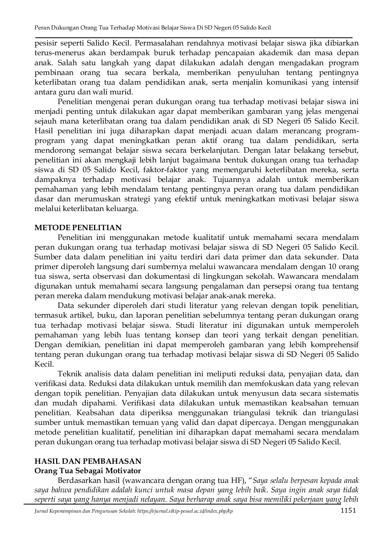 JURIS Peran Dukungan Orang Tua Terhadap Motivasi Belajar Siswa Di SD Negeri 05 Salido Kecil