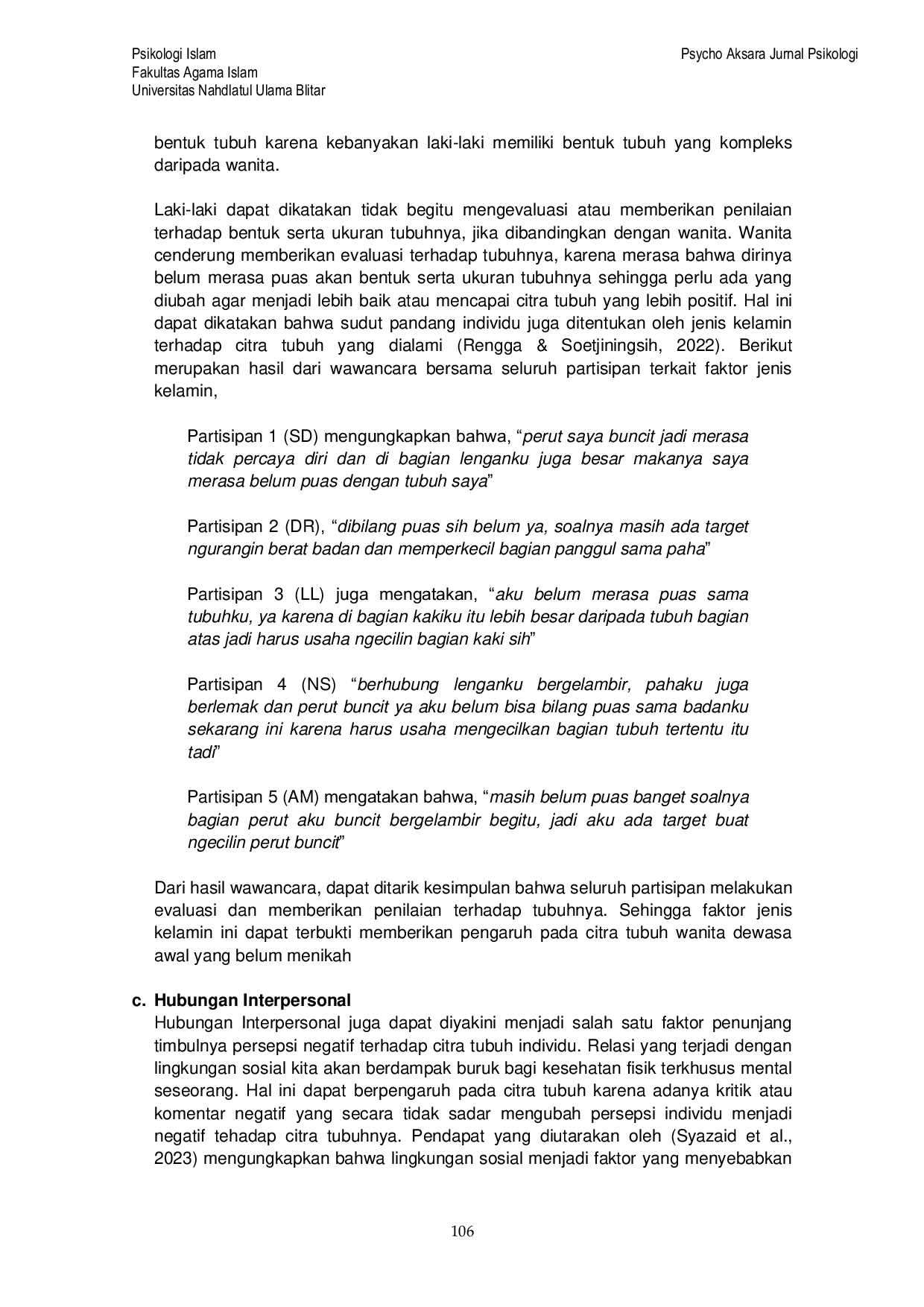 JURIS Faktor Faktor yang Mempengaruhi Citra Tubuh Wanita Dewasa Awal yang Belum Menikah