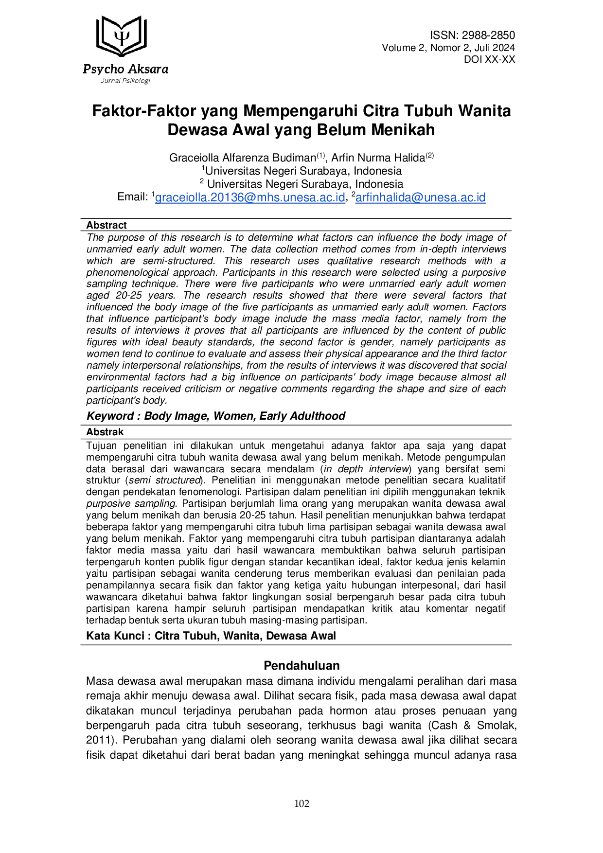 JURIS Faktor Faktor yang Mempengaruhi Citra Tubuh Wanita Dewasa Awal yang Belum Menikah