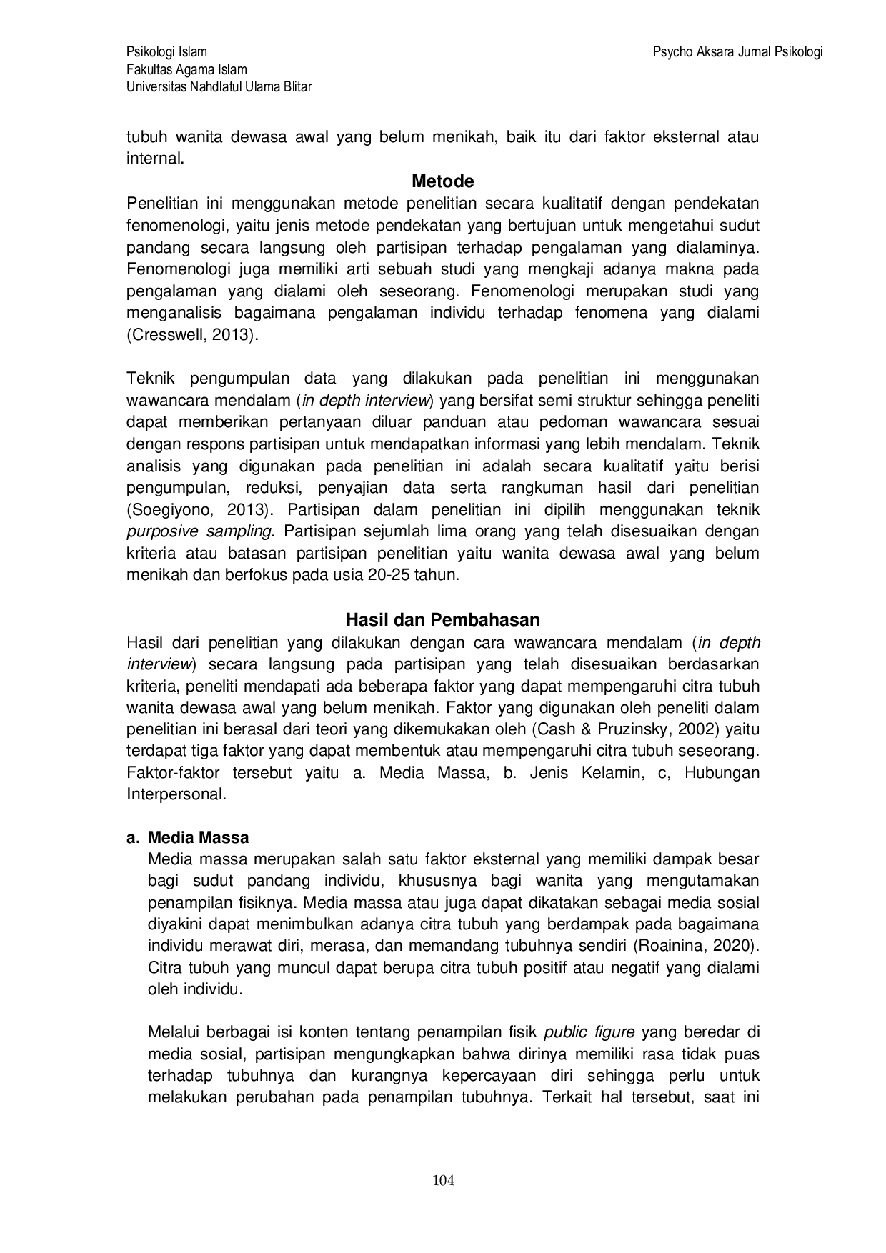 JURIS Faktor Faktor yang Mempengaruhi Citra Tubuh Wanita Dewasa Awal yang Belum Menikah