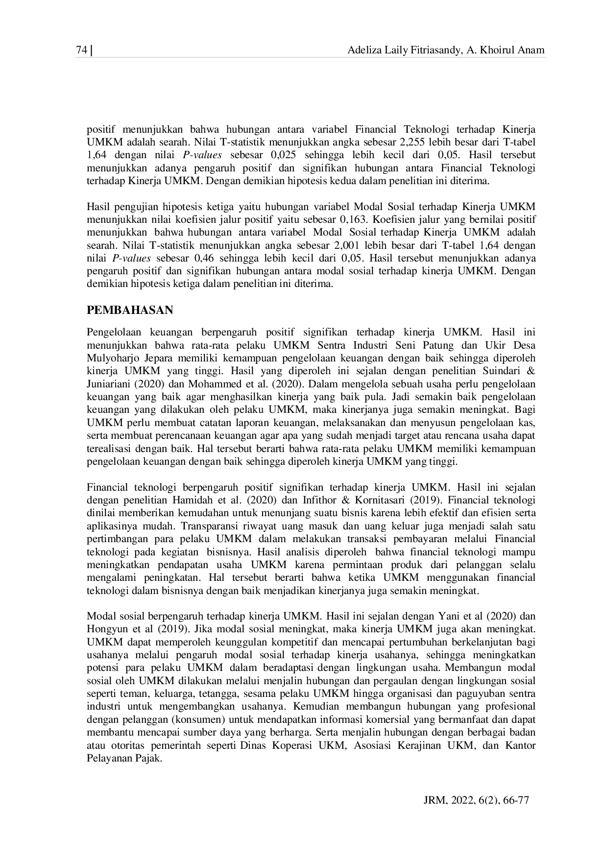 JURIS Pengaruh Pengelolaan Keuangan Financial Teknologi dan Modal Sosial Terhadap Kinerja UMKM