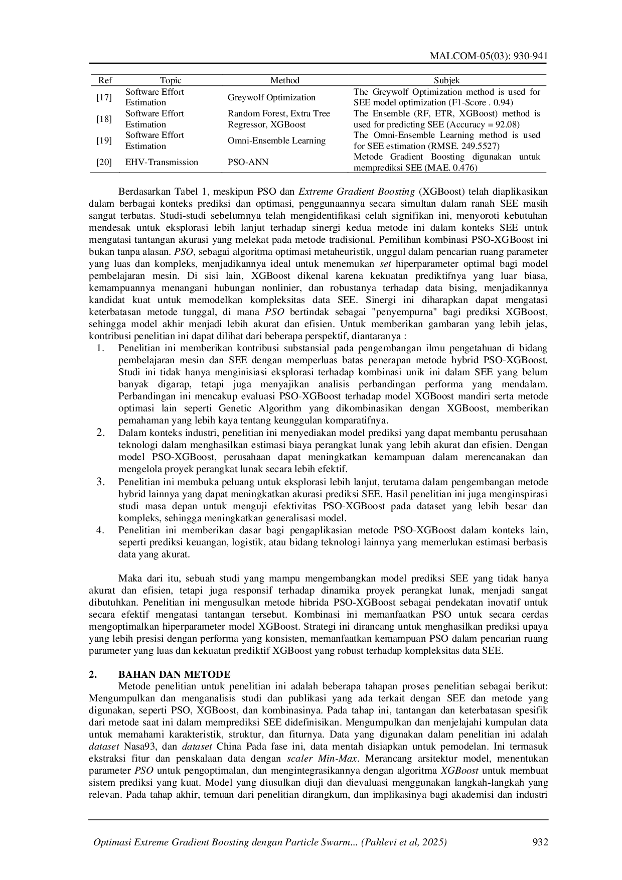JURIS Optimasi Extreme Gradient Boosting dengan Particle Swarm Optimization untuk Estimasi Software Effort