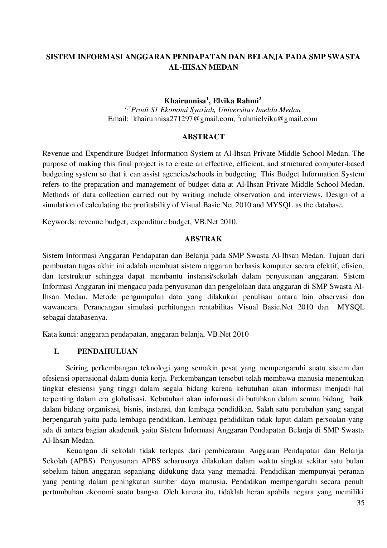 juris Sistem Informasi Anggaran Pendapatan Dan Belanja Pada Smp Swasta Al Ihsan Medan