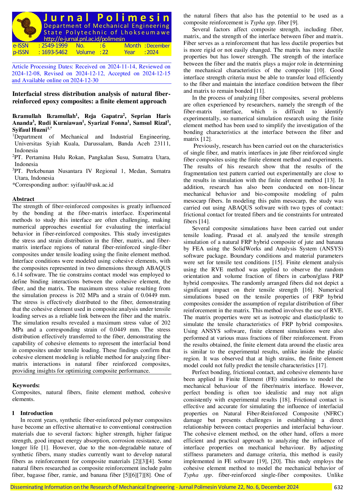 JURIS Interfacial stress distribution analysis of natural fiberreinforced epoxy composites a finite element approach