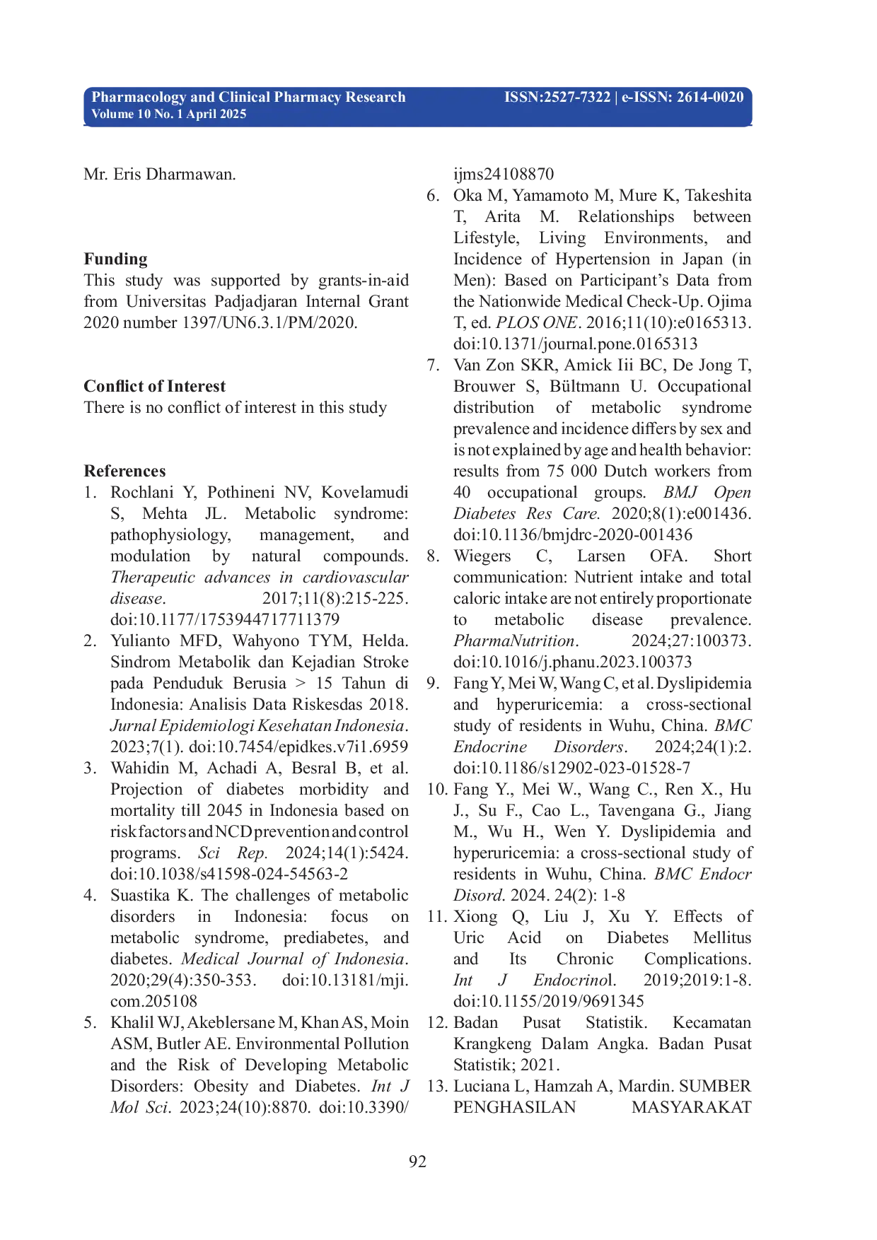 JURIS Comparison of Random Blood Sugar Uric Acid and Cholesterol Levels in Krangkeng Village with Karangjaladri Village West Java Indonesia