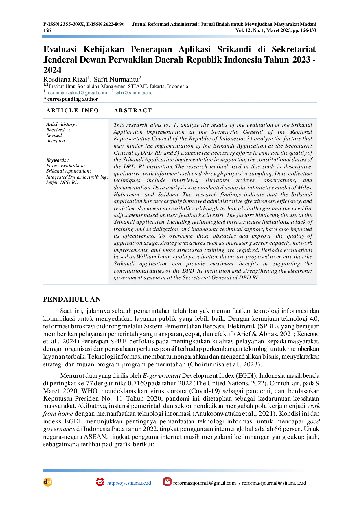 JURIS Evaluasi Kebijakan Penerapan Aplikasi Srikandi di Sekretariat Jenderal Dewan Perwakilan Daerah Republik Indonesia Tahun 2023 2024