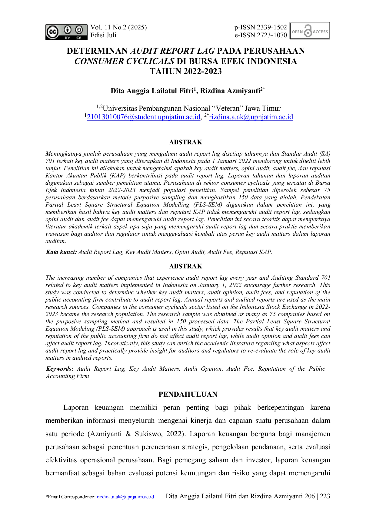 JURIS DETERMINAN AUDIT REPORT LAG PADA PERUSAHAAN CONSUMER CYCLICALS DI BURSA EFEK INDONESIA TAHUN 2022 2023