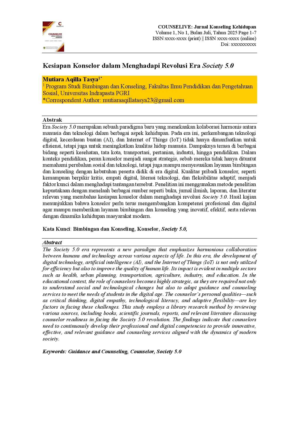 juris Kesiapan Konselor dalam Menghadapi Revolusi Era Society 5 0