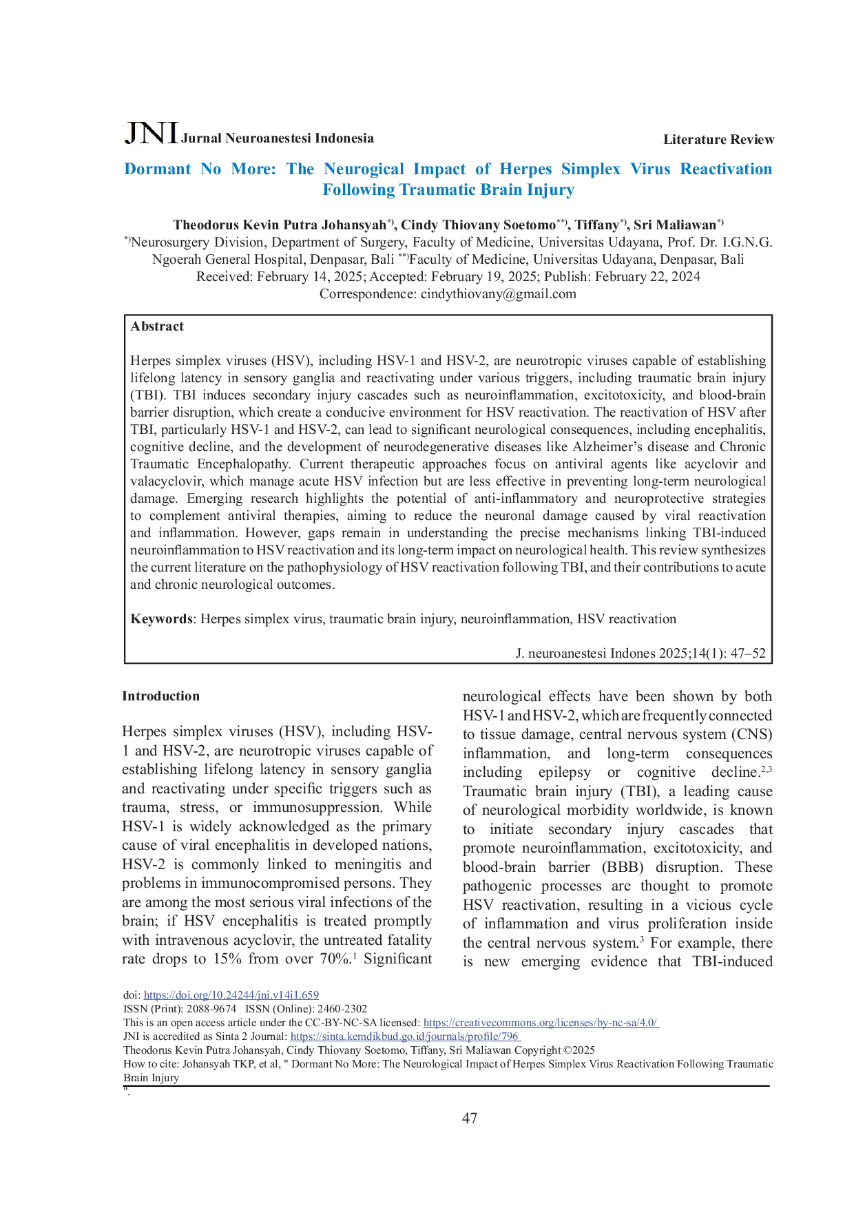 JURIS Dormant No More The Neurogical Impact of Herpes Simplex Virus Reactivation Following Traumatic Brain Injury