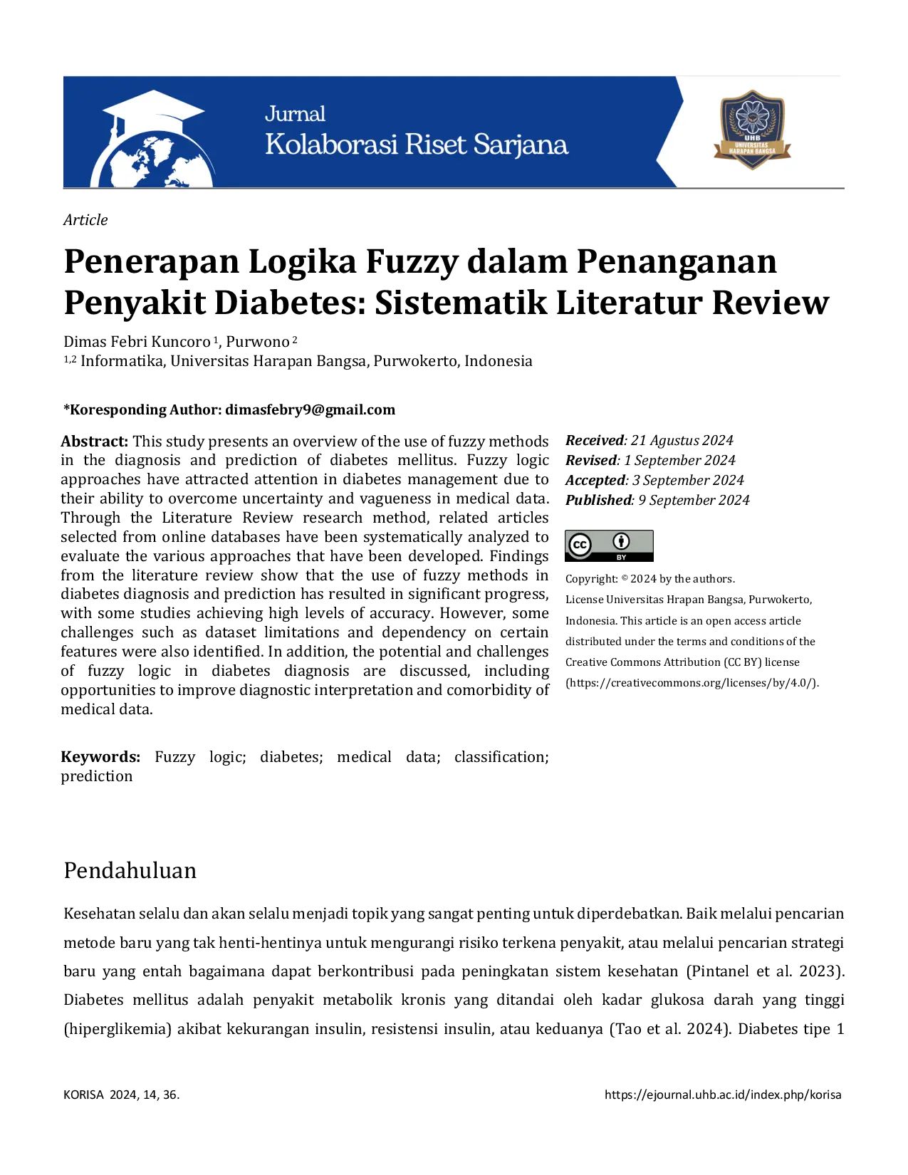 JURIS Penerapan Logika Fuzzy dalam Penanganan Penyakit Diabetes Sistematik Literatur Review
