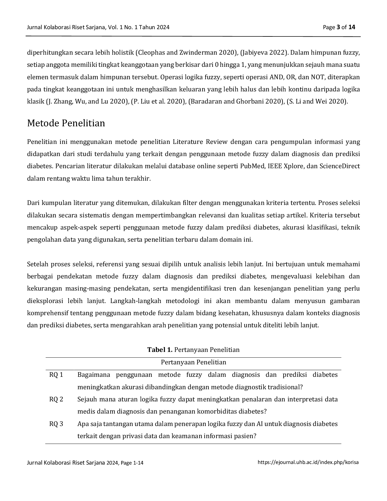 JURIS Penerapan Logika Fuzzy dalam Penanganan Penyakit Diabetes Sistematik Literatur Review