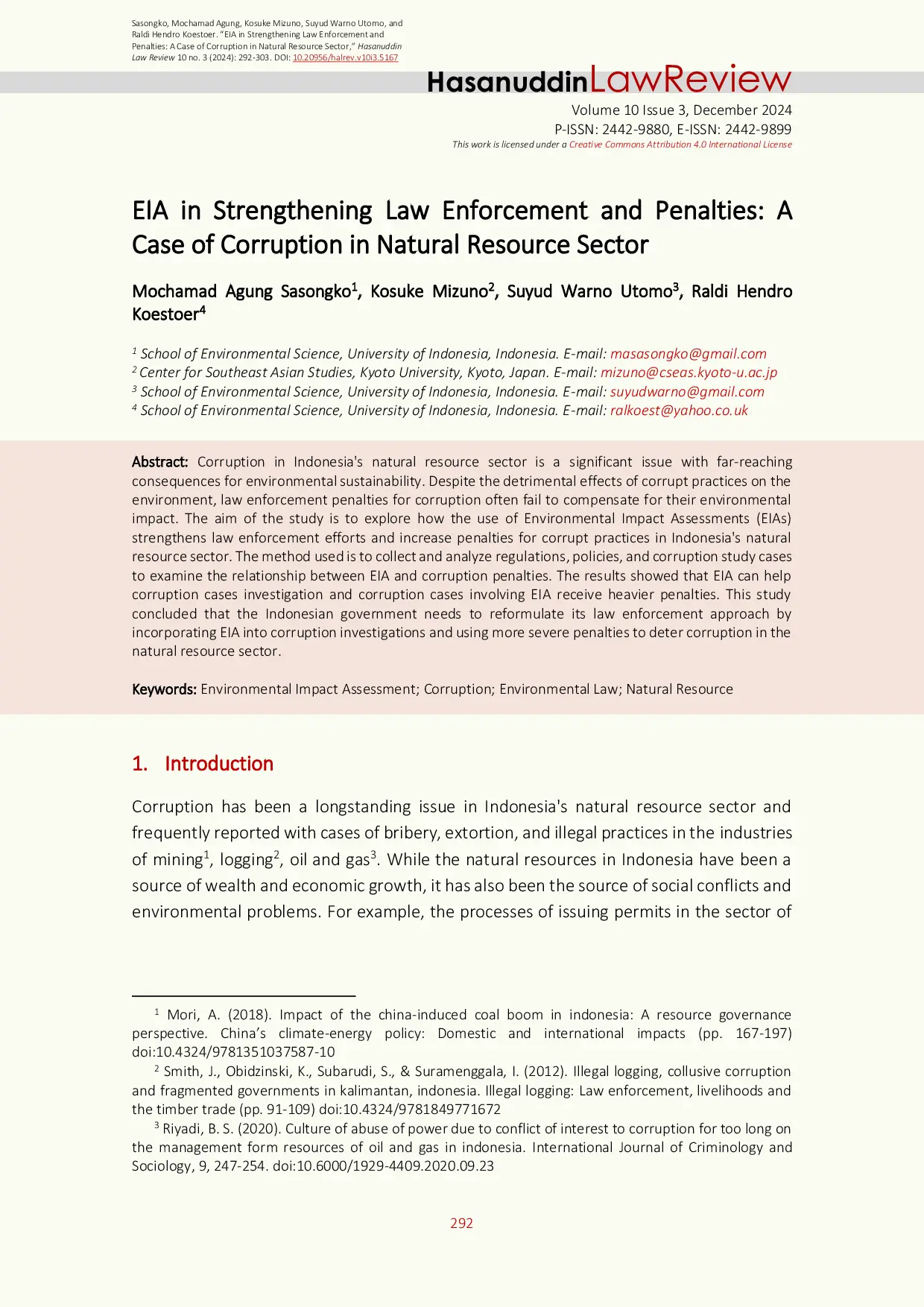 JURIS EIA in Strengthening Law Enforcement and Penalties A Case of Corruption in Natural Resource Sector
