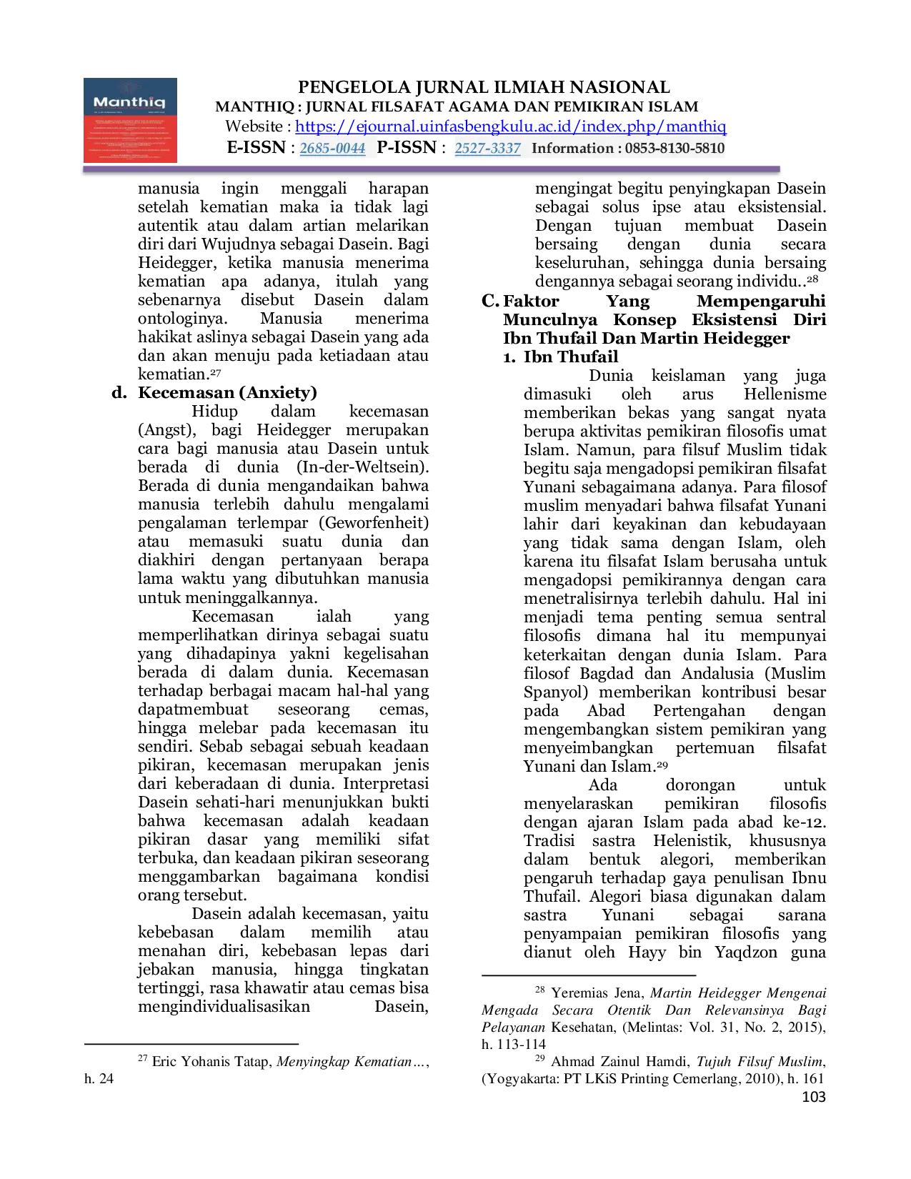 JURIS Eksistensi Diri Perspektif Ibn Thufail dan Martin Heidegger