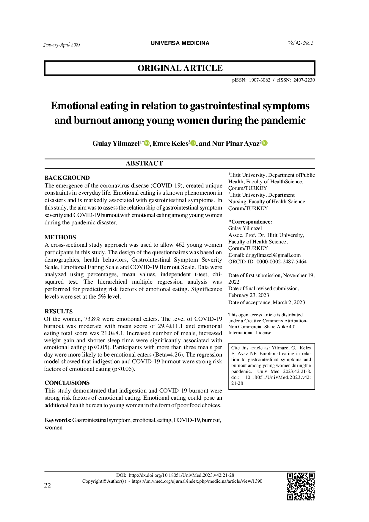 juris Emotional eating in relation to gastrointestinal symptoms and burnout among young women during the pandemic