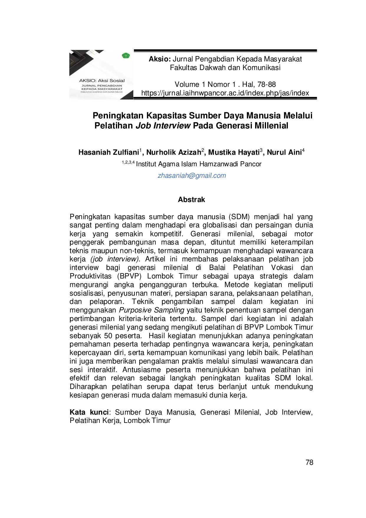 JURIS Peningkatan Kapasitas Sumber Daya Manusia Melalui Pelatihan Job Interview Pada Generasi Millenial