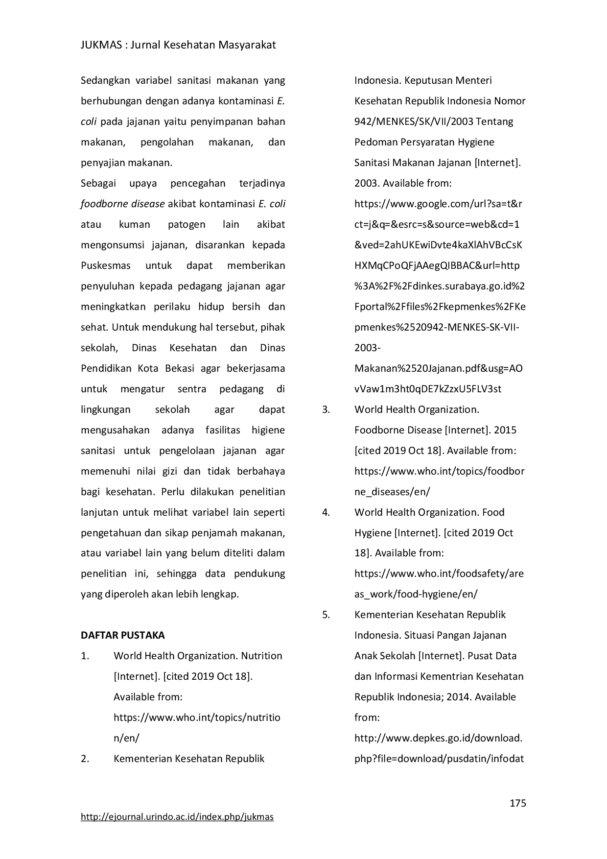 JURIS Analisis Pengaruh Higiene Penjamah Dan Sanitasi Makanan Terhadap Kontaminasi E Coli Pada Jajanan Sekolah