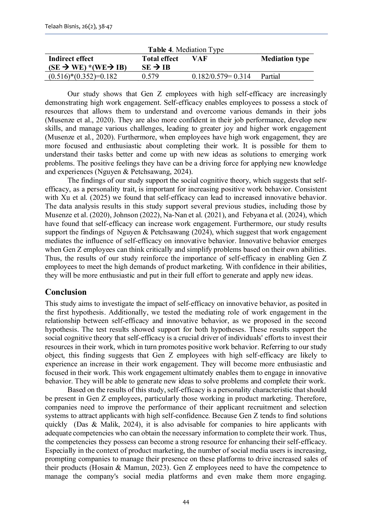 JURIS Innovative Behavior The Role of Self Efficacy and Work Engagement of Gen Z employees