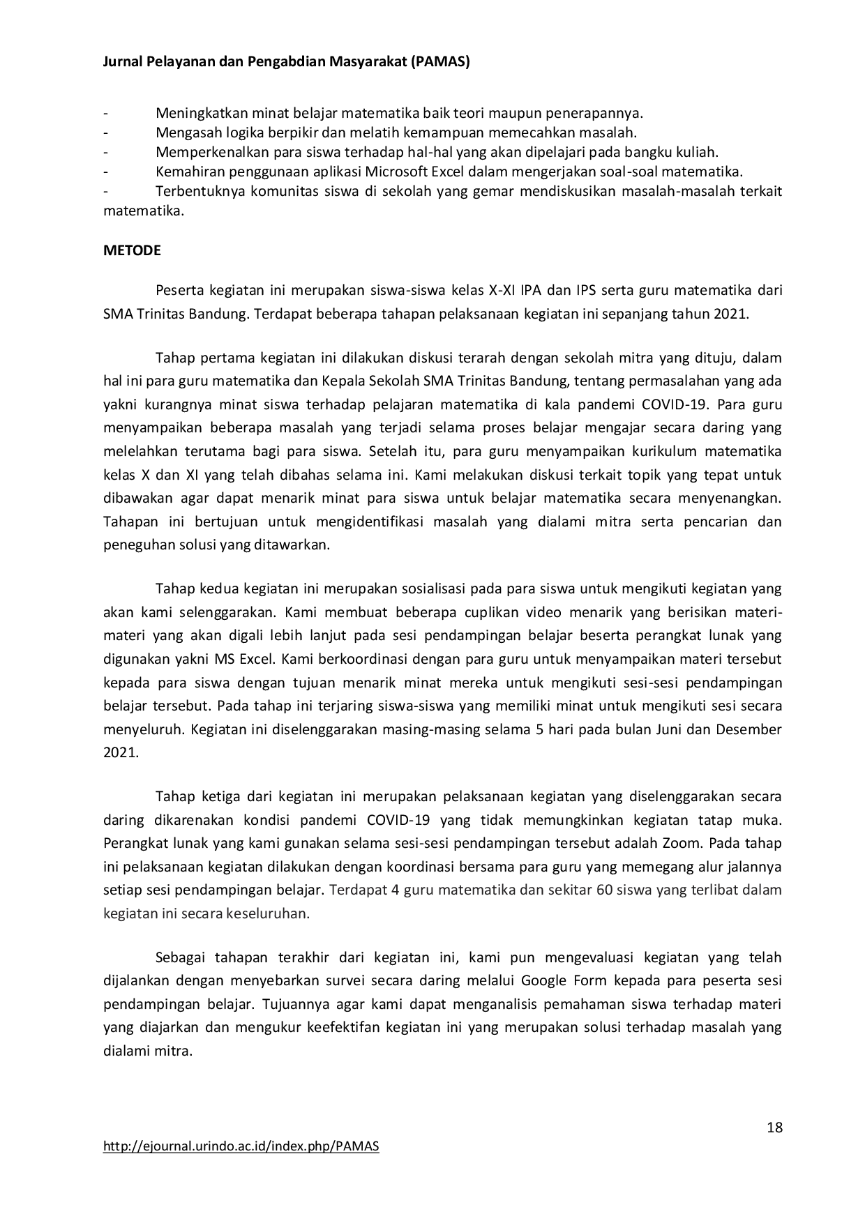 JURIS Peningkatan Minat Pembelajaran Matematika Pada Siswa SMA Trinitas Bandung Selama Era Pandemi COVID 19