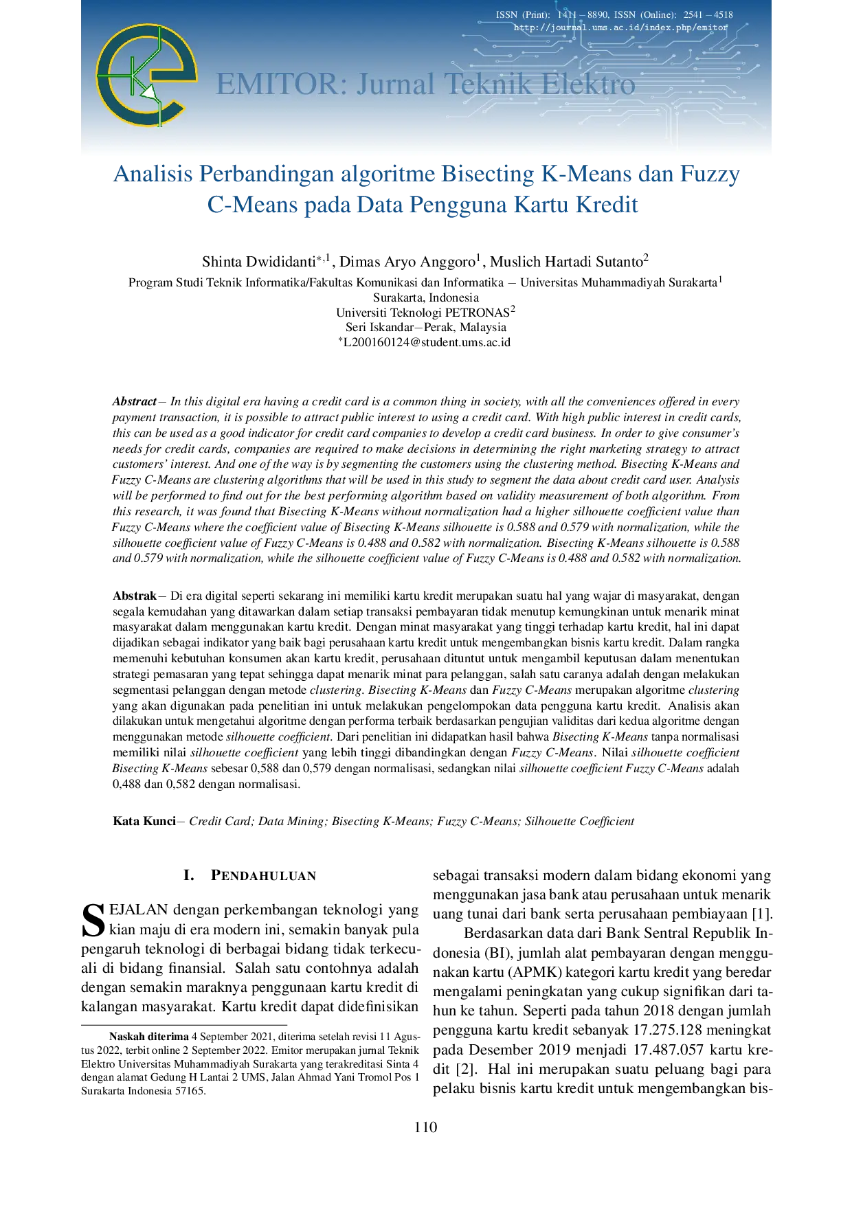 JURIS Analisis Perbandingan Algoritma Bisecting K Means dan Fuzzy C Means pada Data Pengguna Kartu Kredit