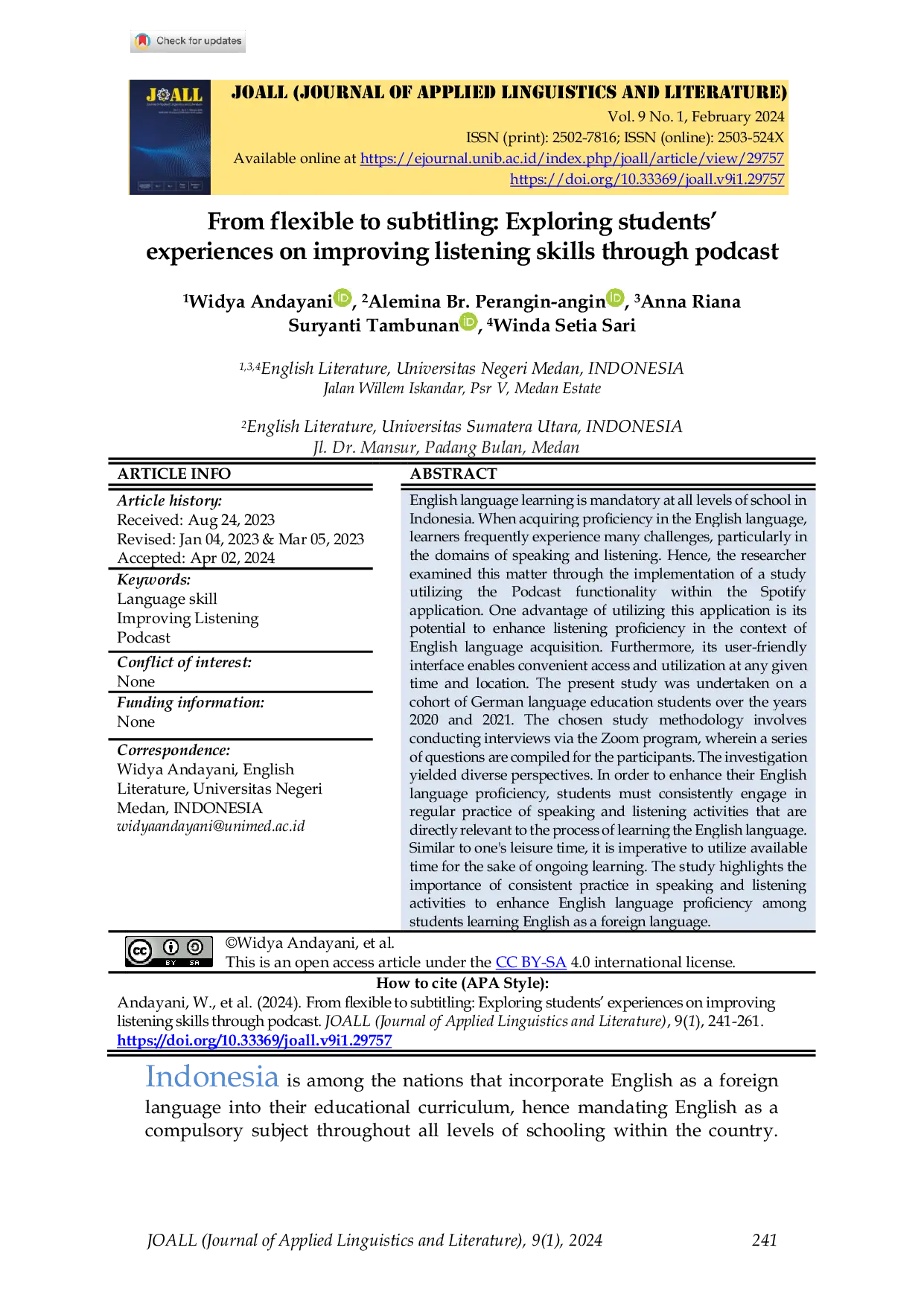 JURIS From flexible to subtitling Exploring students experiences on improving listening skills through podcast